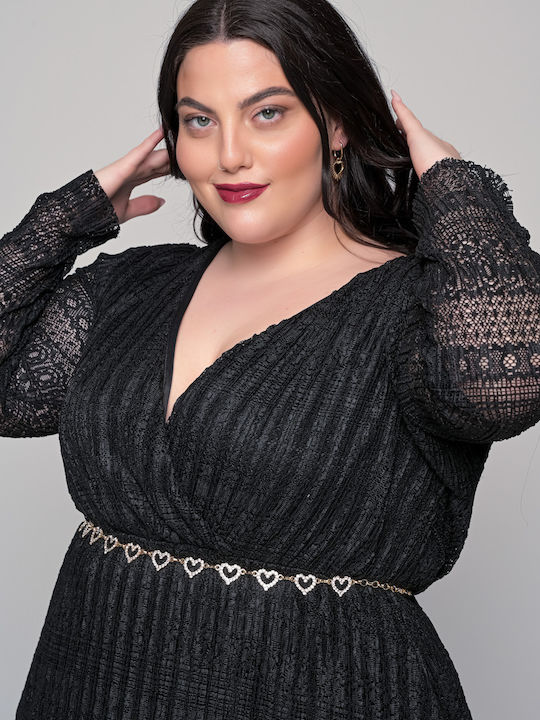 Plus Size Maxi Φόρεμα για Γάμο / Βάπτιση Κρουαζέ Μαύρο