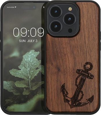 KWmobile Vintage Anchor Umschlag Rückseite Hölzernes Dark Brown (iPhone 14 Pro) 59126.04