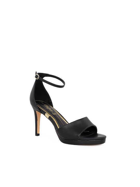 Buffalo Leather Women's Sandals with Thin High Heel In Black Colour 1