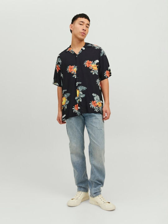 Short-sleeved Shirt Floral Black
