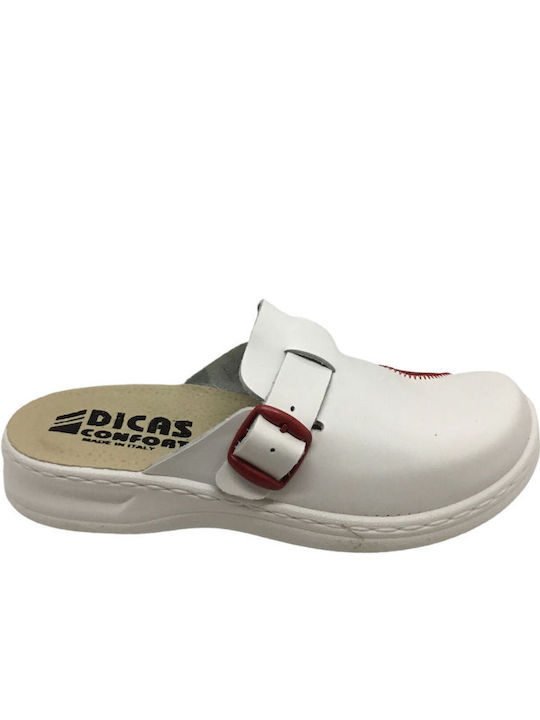 Δερμάτινες Σαμπό Γυναικείες Παντόφλες White/Red