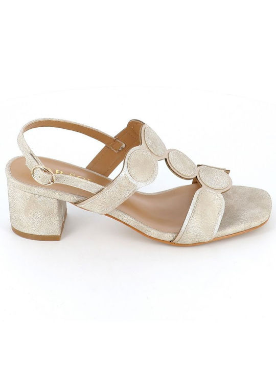 B-Soft Leather Women's Sandals with Chunky Medium Heel In Silver Colour