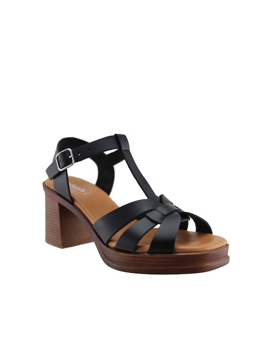 Adam's Shoes Leather Women's Sandals In Black Colour