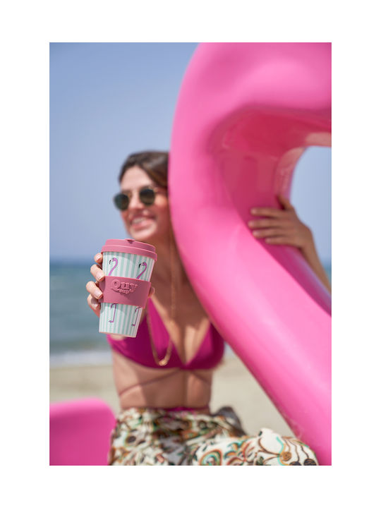 QuyCup Flamingo Κούπα Πλαστική με Καπάκι Πολύχρωμη 400ml