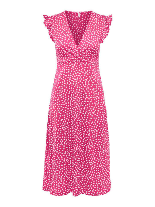 Sommer Midi Kleid Wickel mit Rüschen Fuchsie