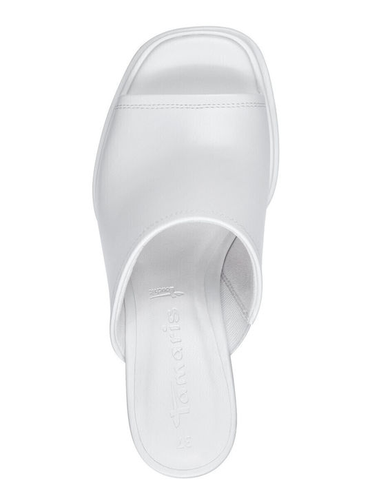 Tamaris Mules with Chunky High Heel in White Color 1-27210-20-100
