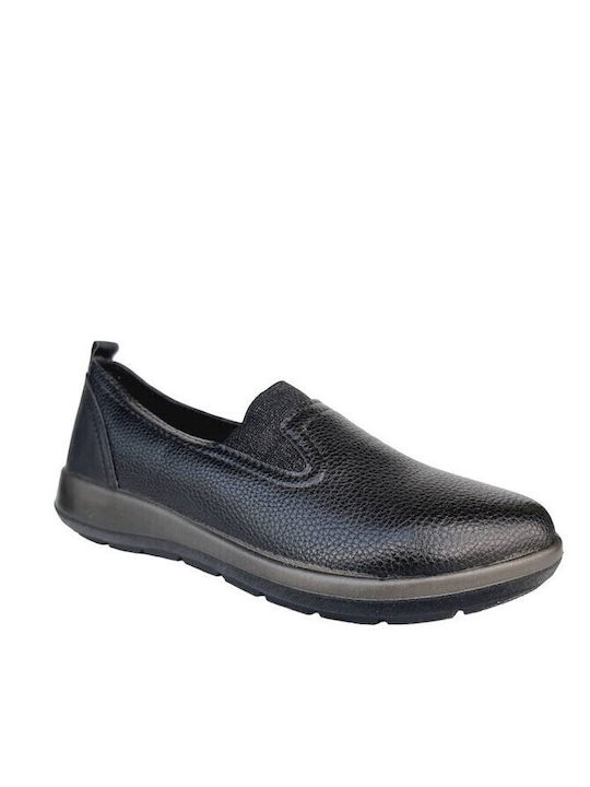 WG506B01 Anatomische Damen Slip-Ons aus Kunstleder Schwarz