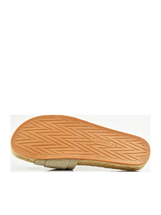 Leather Women's Flat Sandals in Beige Color