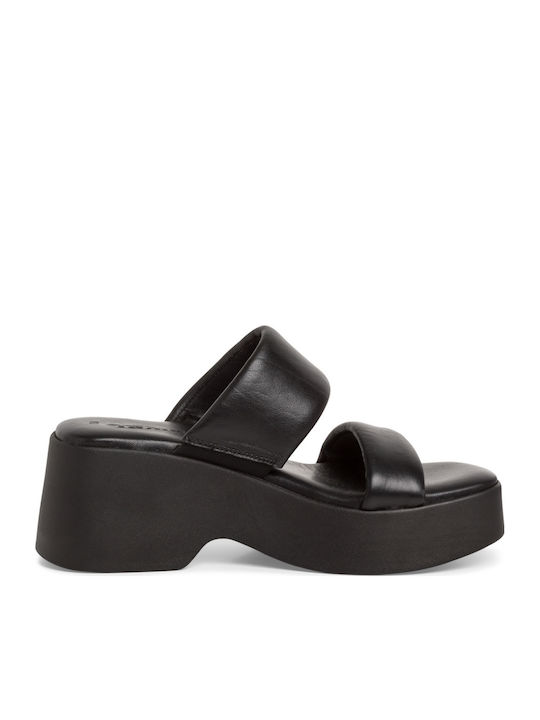 Leather Women's Flat Sandals in Black Color