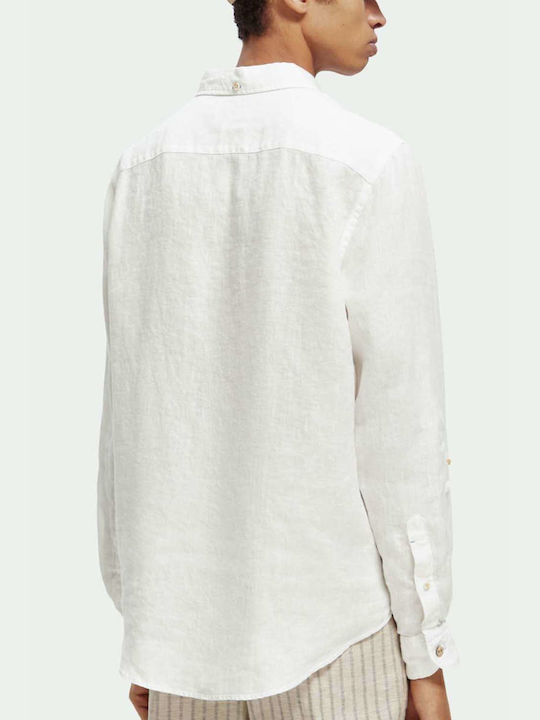 Scotch & Soda Men's Shirt Long Sleeve Linen White