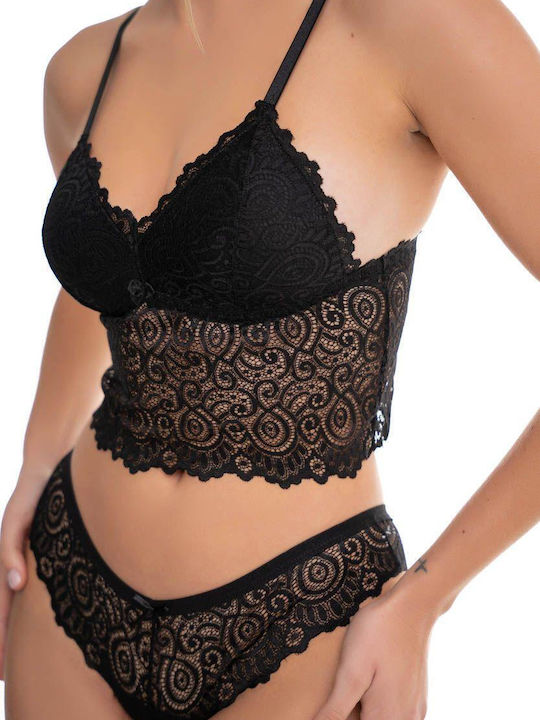 Koza Δαντελένιο Σετ Εσωρούχων Bralette με Brazil Μαύρο Αφροδίτη