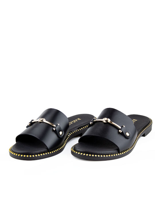 Ragazza Leather Women's Flat Sandals in Black Color