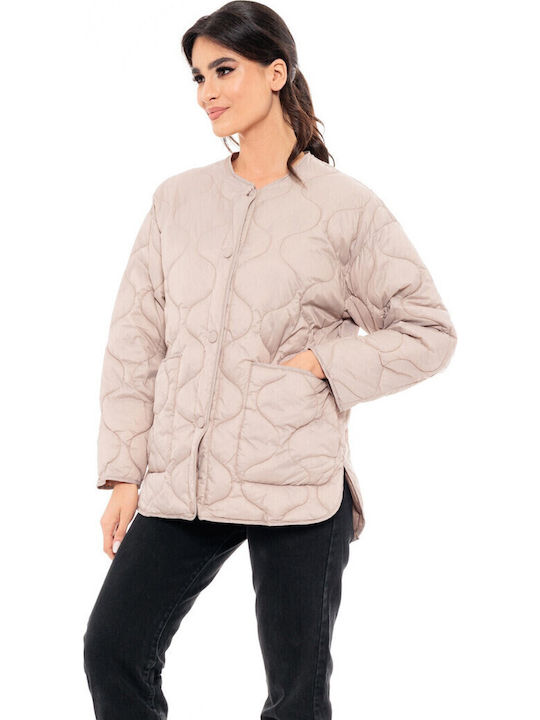 -164 Women's Short Puffer Jacket for Winter Beige