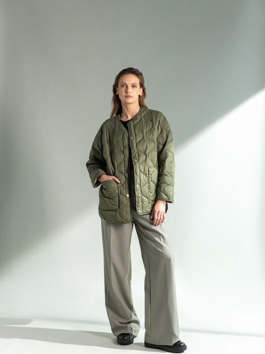-16 Kurz Damen Puffer Jacke für Winter Khaki