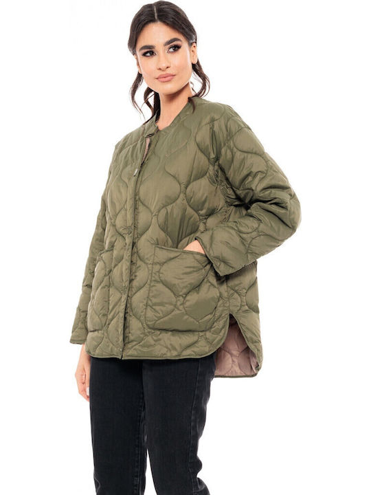 -16 Kurz Damen Puffer Jacke für Winter Khaki