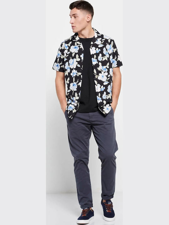 FBM007-07005 Short-sleeved Cotton Shirt Floral Black