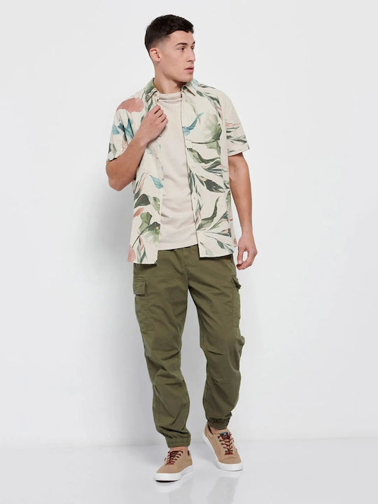 FBM007-03105 Short-sleeved Linen Shirt Floral Beige