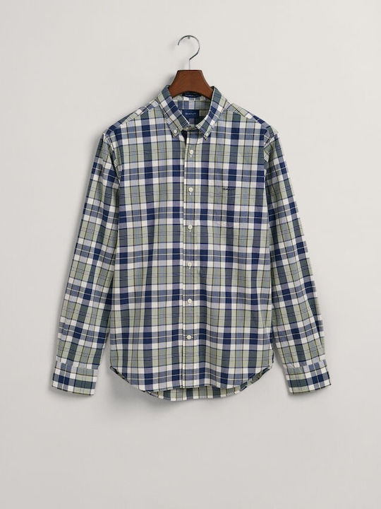 Long-sleeved Cotton Shirt Checked Khaki