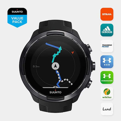 Suunto 9 Baro Stainless Steel 50mm Waterproof Smartwatch with Heart Rate Monitor (Black)