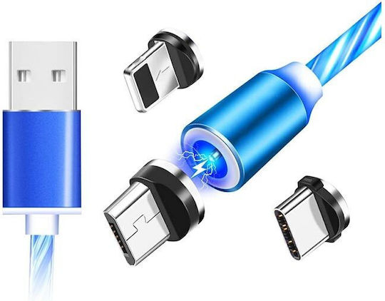 Magnetic USB to Lightning / Type-C / micro USB Cable Μπλε 1m (AT0000240)