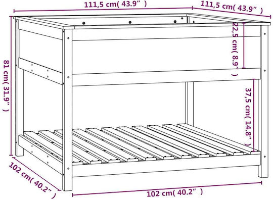 vidaXL Кутия за саксии Дърво Бял 111.5x111.5x81см.