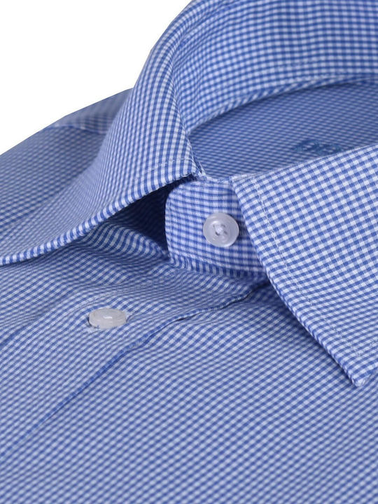 Gingham checkered shirt modern fit Don Hering Sky Blue Checkered Cotton Classic Collar Checkered All Day, Business