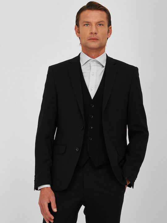 Three-Piece Slim Fit Suit in Black by Donini Black