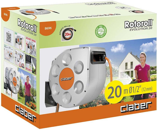 Claber Rotoroll Evolution Automatic Wall Mounted Garden Hose Box With 20m Hose