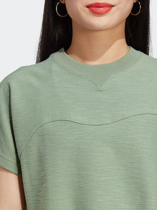 Γυναικείο Crop Top Βαμβακερό Κοντομάνικο Χακί