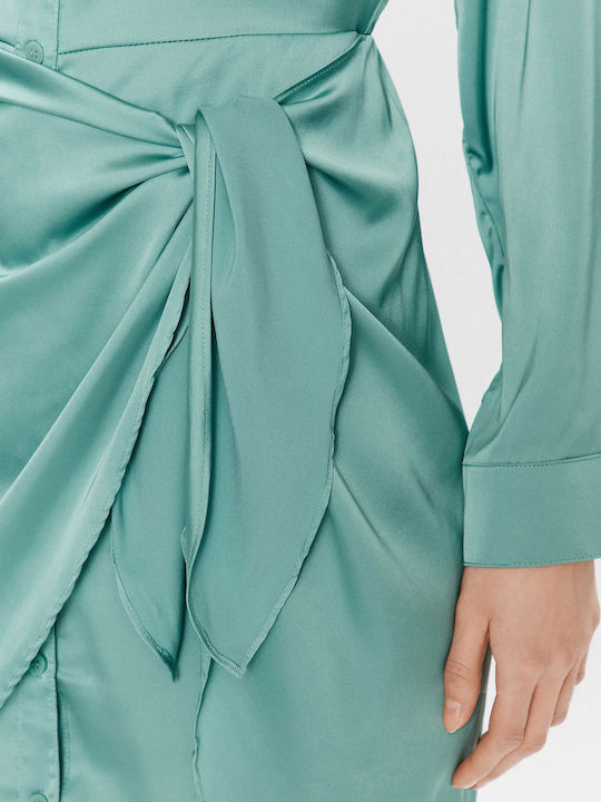 Mini Evening Shirt Dress Satin Wrap Turquoise