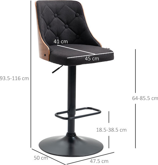 Hocker Bar mit Rückenlehne & Höhenverstellbar Black / Walnut 2Stück 47.5x50x93.5cm