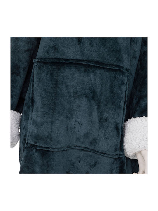 A-S Hoodie Egeen Κουβέρτα Fleece με Μανίκια 70x106εκ. Μπλε
