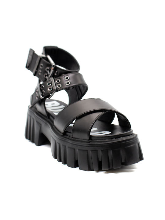 Buffalo Damen Flache Sandalen Gladiator in Schwarz Farbe