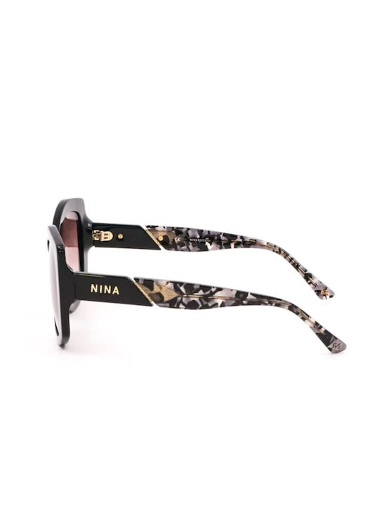 Nina Ricci Women's Sunglasses with Black Plastic Frame and Black Gradient Lens