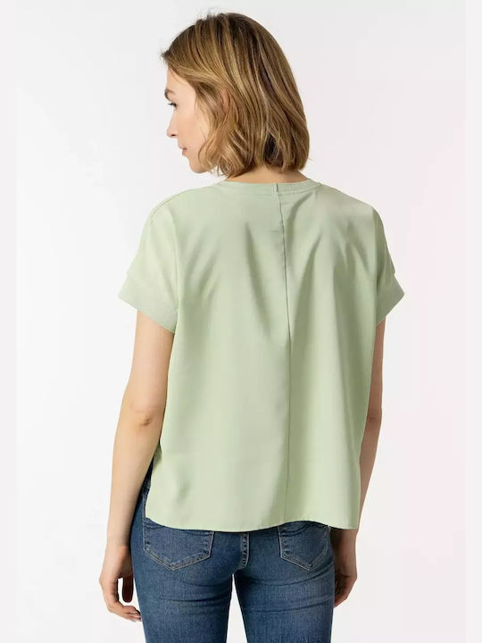 Tiffosi Women's Summer Blouse Satin Short Sleeve Green