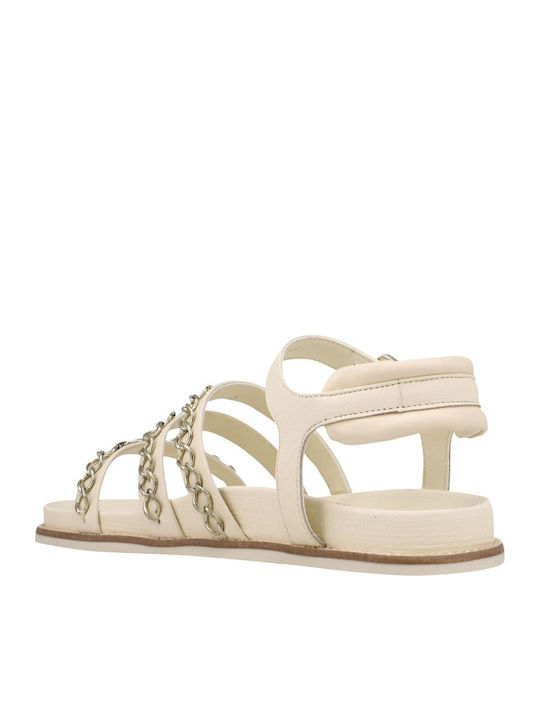 Leather Women's Flat Sandals Beige