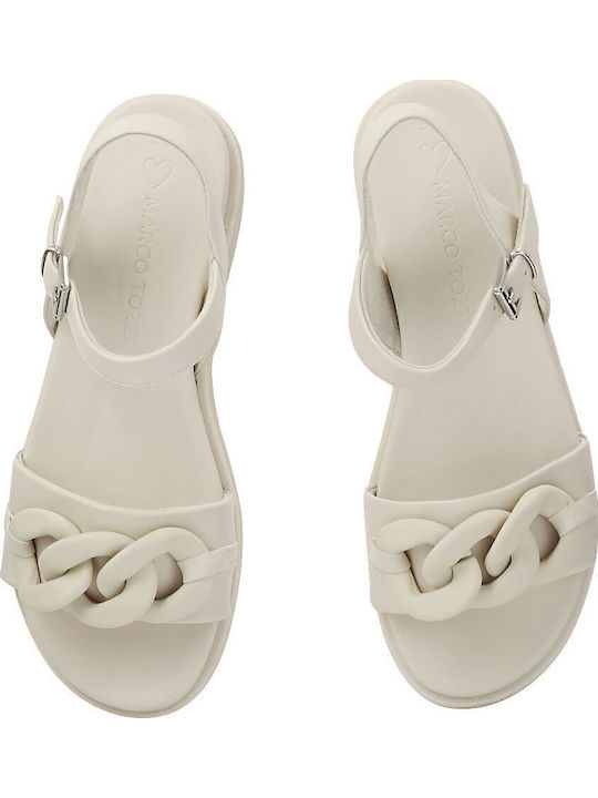 Leder Flache Sandalen für Damen mit Riemen Cream