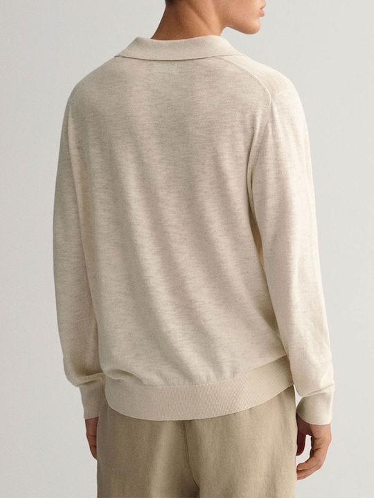 Gant Men's Long Sleeve Sweater with V-Neck Beige