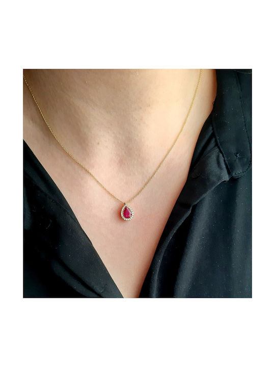 18K Gold drop necklace with ruby and diamonds