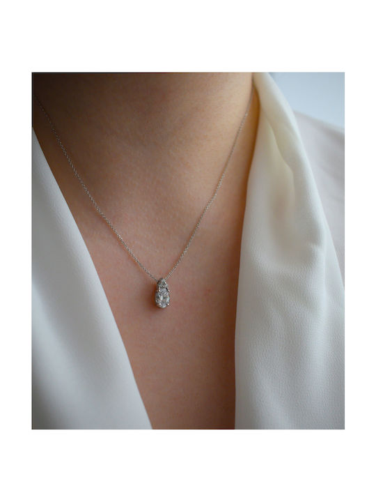 14K White gold necklace with oval cubic zirconia