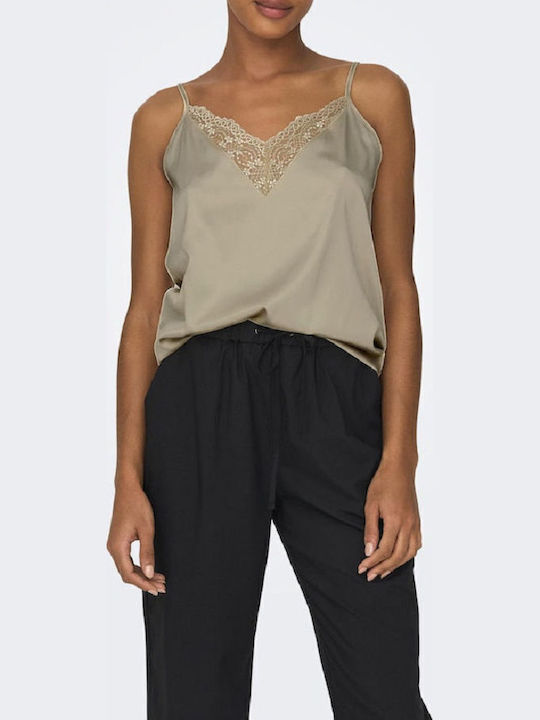 Damen Satin Lingerie Top mit Spitze Creme