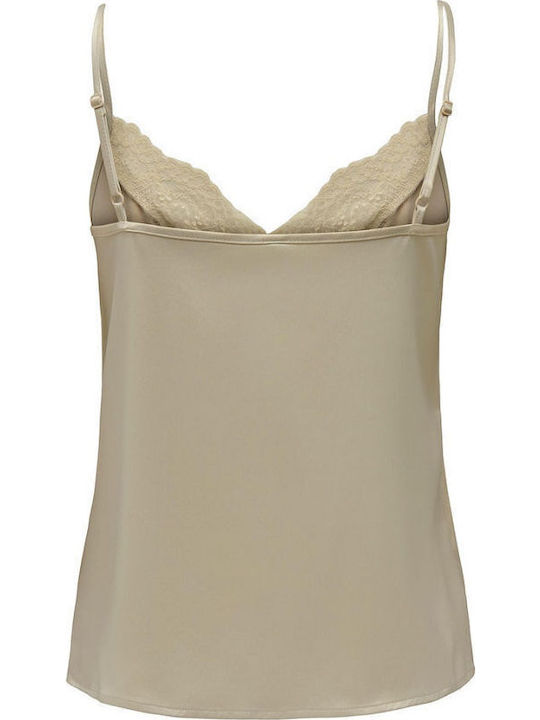 Damen Satin Lingerie Top mit Spitze Creme