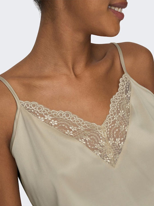 Damen Satin Lingerie Top mit Spitze Creme