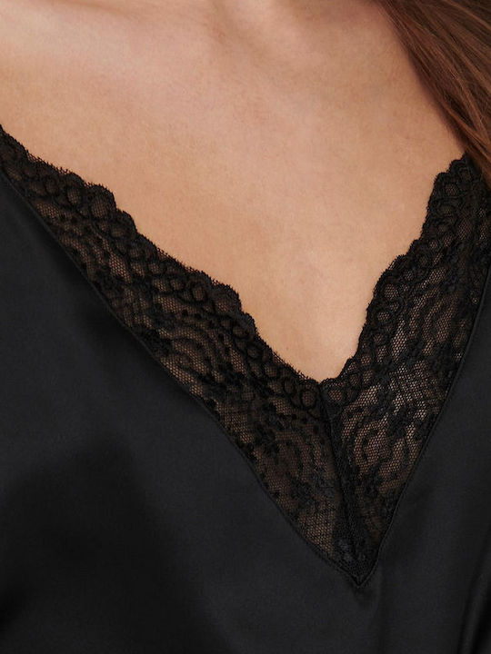 Damen Satin Lingerie Top mit Spitze Schwarz