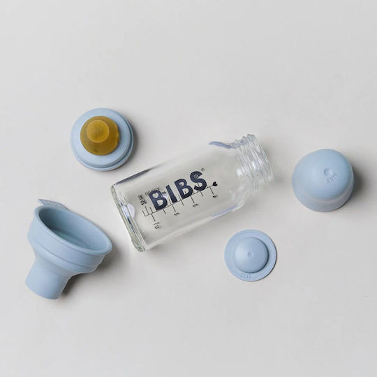 Bibs Γυάλινο Μπιμπερό Κατά των Κολικών με Θηλή Καουτσούκ για 0+ μηνών Γαλάζιο Γαλάζιο 110ml