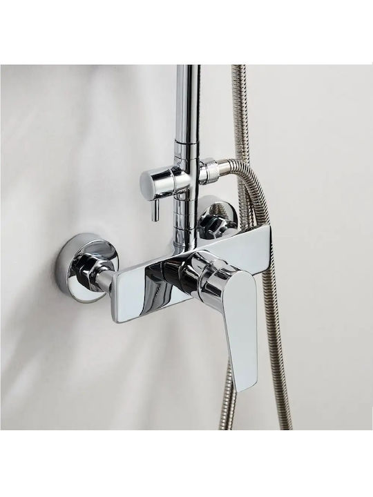 Tema Adjustable Shower Column with Bathtub Mixer 85-115cm Silver