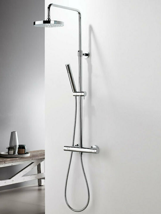 Eurorama Thermo Round Shower Column with Bathtub Mixer 110cm Silver