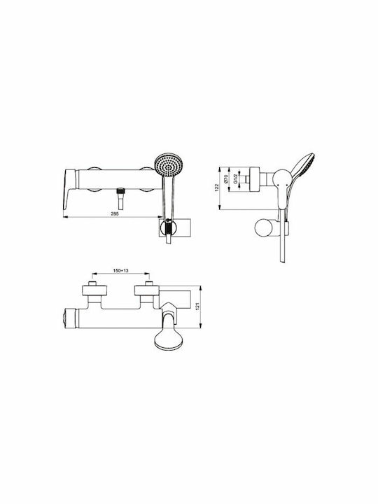 Ideal Standard Connect Αναμεικτική Μπαταρία Μπανιέρας Ασημί