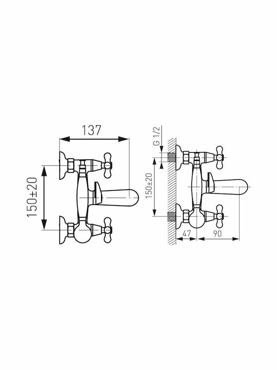 Ferro XD11 Mixing Retro Bathtub Shower Faucet Complete Set Silver