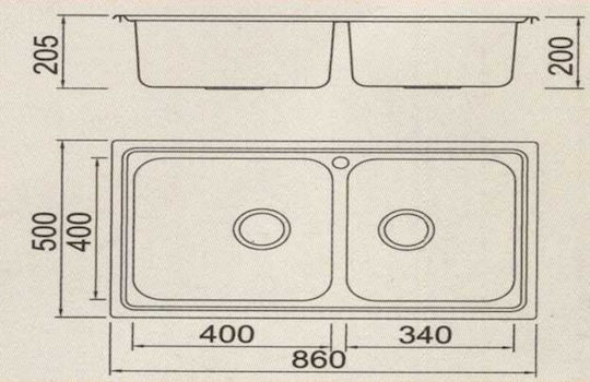Gloria Otto-Sei ΙΙ Nova 18-8888 Drop-In Sink Inox Satin W86xD50cm Silver
